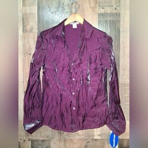 Vintage Notations NWT Purple Button-Up Shirt Metallic Shiney Y2k 90s Medium